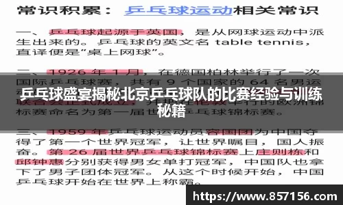 乒乓球盛宴揭秘北京乒乓球队的比赛经验与训练秘籍